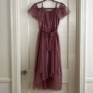 Mia Joy Joyfulie Dusty Rose Boho Mesh Overlay Asymmetrical Hem Maxi Dress